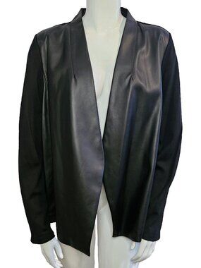 ADDITION ELLE Black Mixed-media Vegan Leather Open-Front Blazer/Jacket Size 24